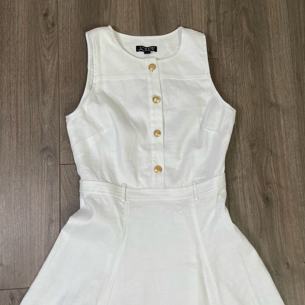 J. Crew Factory White Sleeveless Midi Dress with Gold Buttons - Picture 4 of 7